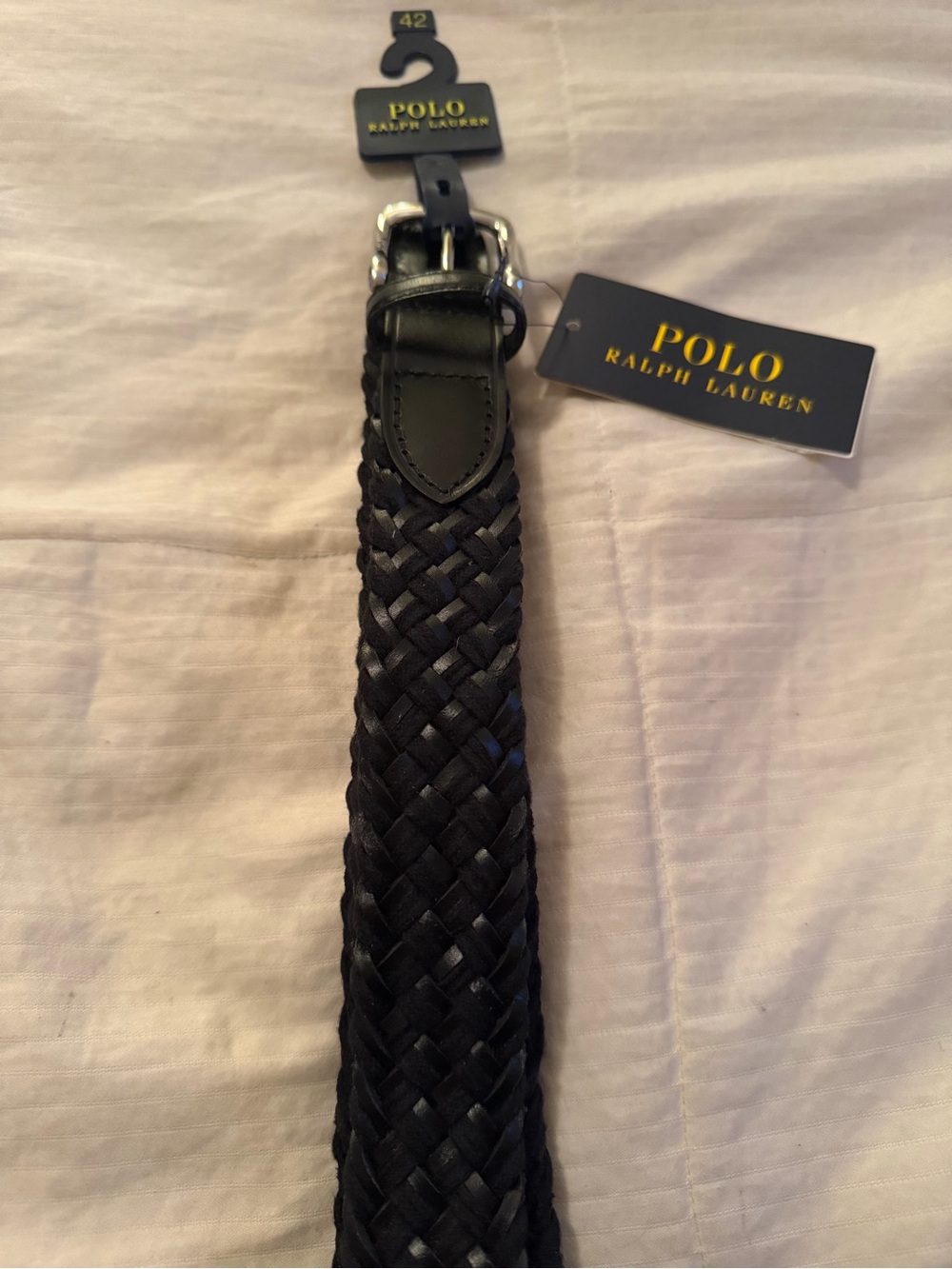 Ralph Lauren Black Braided Leather Belt with Silver Buckle - Picture 2 of 3